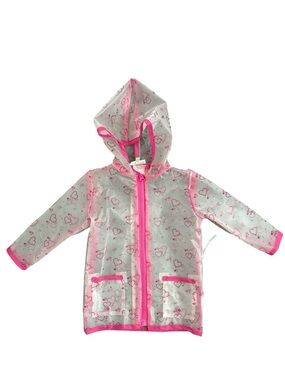 Pink Heart Raincoat Jacket with Hood